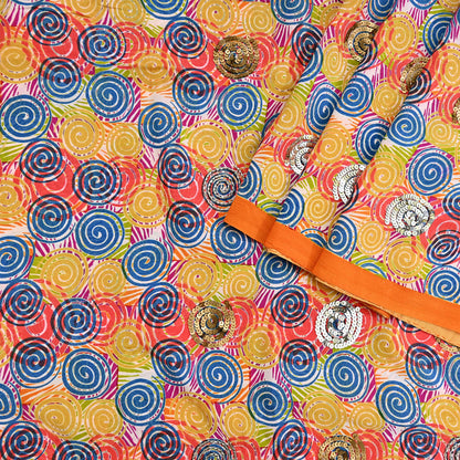 Indian Vintage Sari Multi Pure Crepe Silk Hand Embroidered Saree 5yd Sewing Floral Craft Sequins Dress making Crafting Quilting