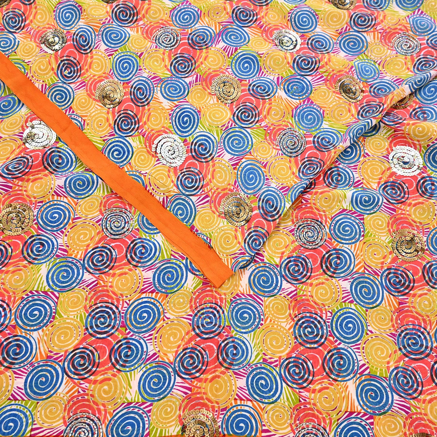 Indian Vintage Sari Multi Pure Crepe Silk Hand Embroidered Saree 5yd Sewing Floral Craft Sequins Dress making Crafting Quilting