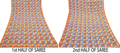 Indian Vintage Sari Multi Pure Crepe Silk Hand Embroidered Saree 5yd Sewing Floral Craft Sequins Dress making Crafting Quilting