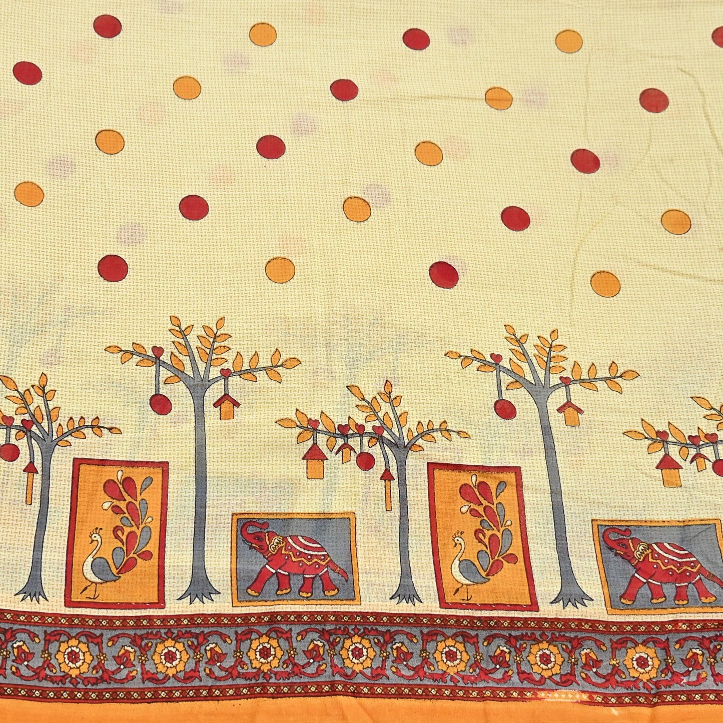 Indian Vintage Sari Ivory Printed 100% Pure Cotton Saree Craft Fabric 5Yd Soft Sewing Sarong Wrap Boho Stripes Dress making Quilting