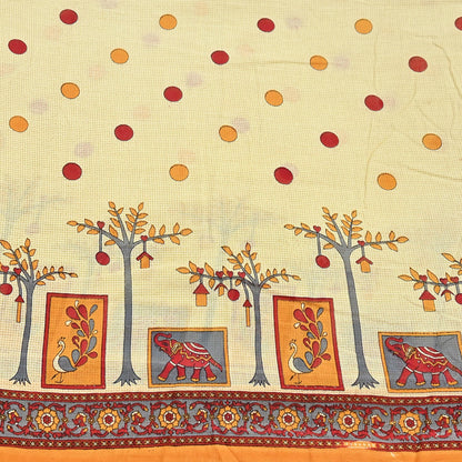 Indian Vintage Sari Ivory Printed 100% Pure Cotton Saree Craft Fabric 5Yd Soft Sewing Sarong Wrap Boho Stripes Dress making Quilting