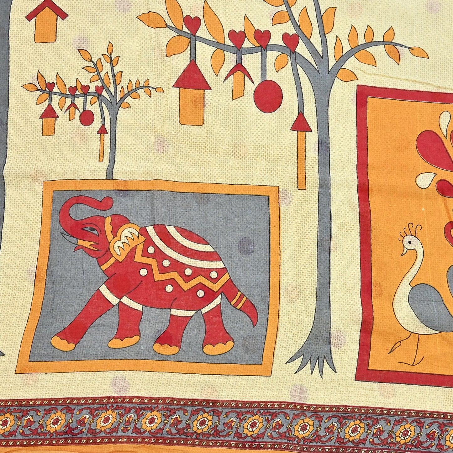 Indian Vintage Sari Ivory Printed 100% Pure Cotton Saree Craft Fabric 5Yd Soft Sewing Sarong Wrap Boho Stripes Dress making Quilting