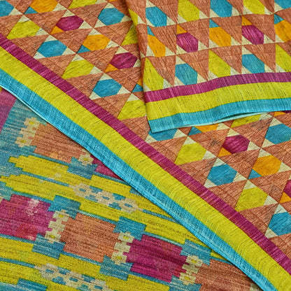 Indian Vintage Sari Multi Printed 100% Pure Cotton Saree Craft Fabric 5Yd Soft Sewing Sarong Wrap Boho Stripes Dress making Quilting
