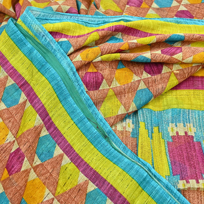 Indian Vintage Sari Multi Printed 100% Pure Cotton Saree Craft Fabric 5Yd Soft Sewing Sarong Wrap Boho Stripes Dress making Quilting