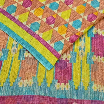 Indian Vintage Sari Multi Printed 100% Pure Cotton Saree Craft Fabric 5Yd Soft Sewing Sarong Wrap Boho Stripes Dress making Quilting