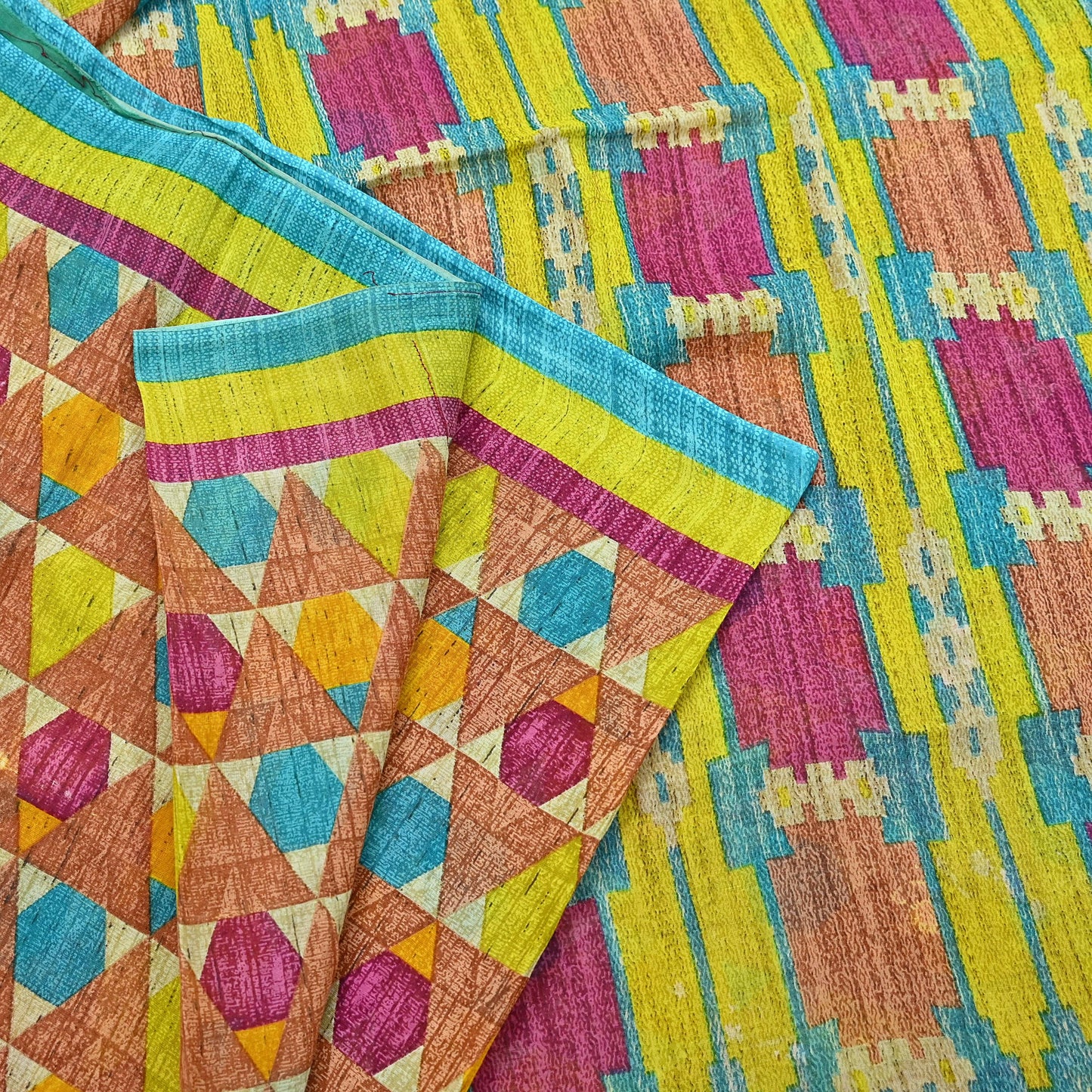 Indian Vintage Sari Multi Printed 100% Pure Cotton Saree Craft Fabric 5Yd Soft Sewing Sarong Wrap Boho Stripes Dress making Quilting