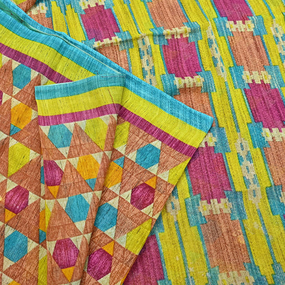 Indian Vintage Sari Multi Printed 100% Pure Cotton Saree Craft Fabric 5Yd Soft Sewing Sarong Wrap Boho Stripes Dress making Quilting