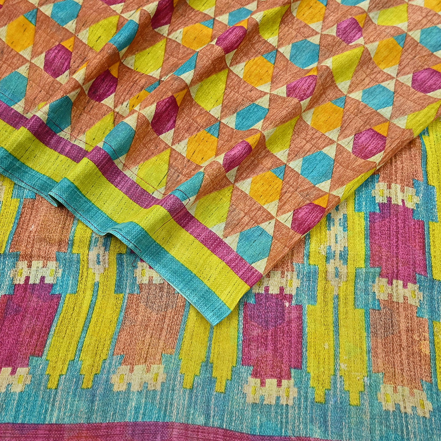 Indian Vintage Sari Multi Printed 100% Pure Cotton Saree Craft Fabric 5Yd Soft Sewing Sarong Wrap Boho Stripes Dress making Quilting