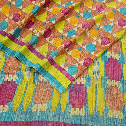 Indian Vintage Sari Multi Printed 100% Pure Cotton Saree Craft Fabric 5Yd Soft Sewing Sarong Wrap Boho Stripes Dress making Quilting