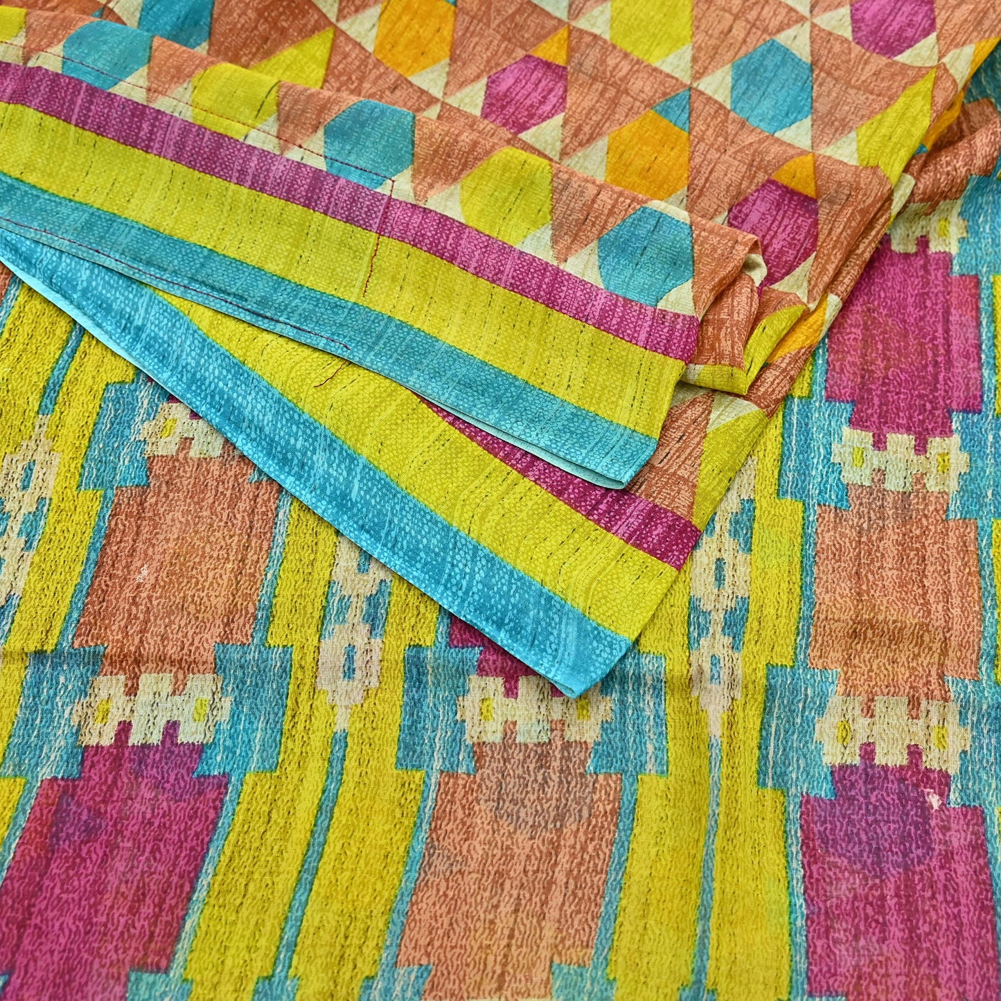 Indian Vintage Sari Multi Printed 100% Pure Cotton Saree Craft Fabric 5Yd Soft Sewing Sarong Wrap Boho Stripes Dress making Quilting