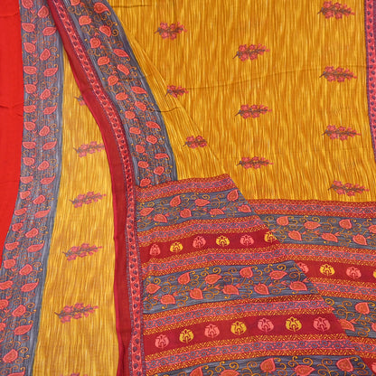 Indian Vintage Sari Red & Yellow Printed 100% Pure Cotton Saree Craft Fabric 5Yd Soft Sewing Sarong Wrap Boho Dress making Quilting Upcycle