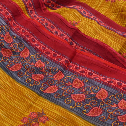 Indian Vintage Sari Red & Yellow Printed 100% Pure Cotton Saree Craft Fabric 5Yd Soft Sewing Sarong Wrap Boho Dress making Quilting Upcycle