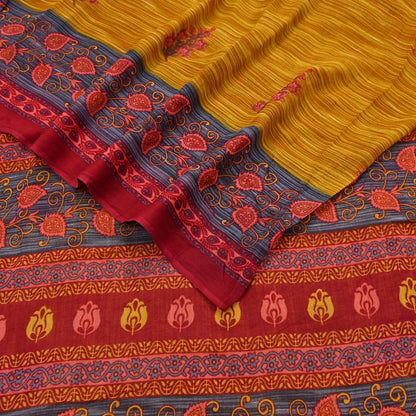 Indian Vintage Sari Red & Yellow Printed 100% Pure Cotton Saree Craft Fabric 5Yd Soft Sewing Sarong Wrap Boho Dress making Quilting Upcycle