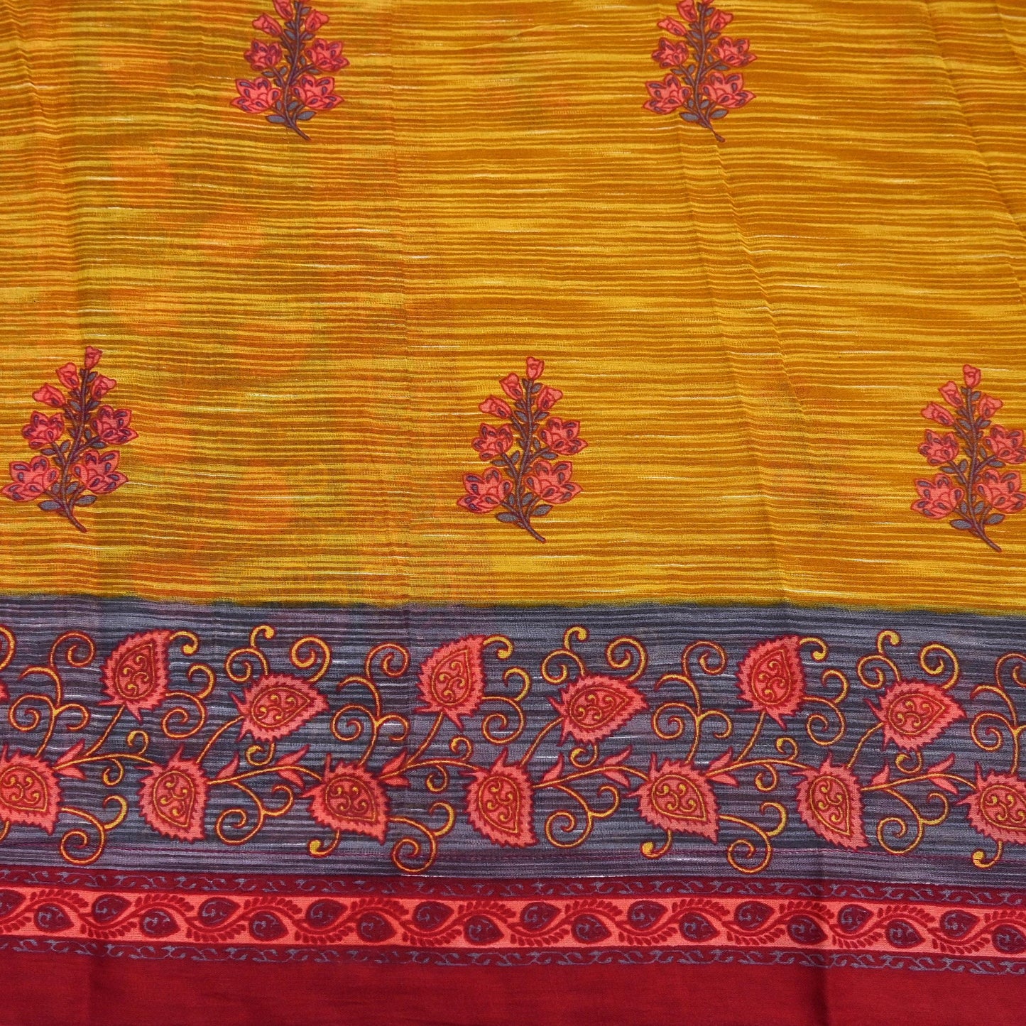 Indian Vintage Sari Red & Yellow Printed 100% Pure Cotton Saree Craft Fabric 5Yd Soft Sewing Sarong Wrap Boho Dress making Quilting Upcycle