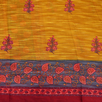 Indian Vintage Sari Red & Yellow Printed 100% Pure Cotton Saree Craft Fabric 5Yd Soft Sewing Sarong Wrap Boho Dress making Quilting Upcycle