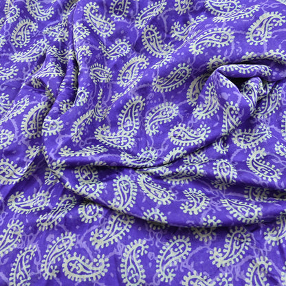 Indian Vintage Saree Purple Bagru Printed Sari Pure Chanderi Silk Sari Fabric 5Yard Floral Soft Golden Zari