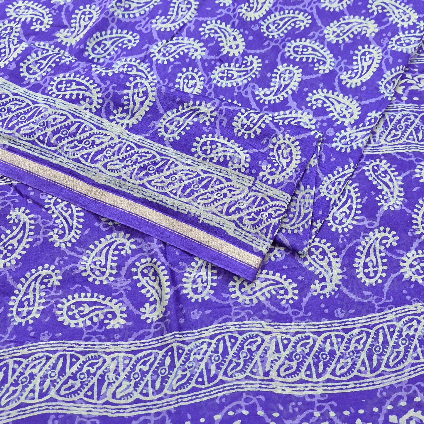 Indian Vintage Saree Purple Bagru Printed Sari Pure Chanderi Silk Sari Fabric 5Yard Floral Soft Golden Zari