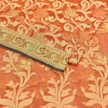 Indian Vintage Sari Orange Artificial Silk Hand Woven Sarees 5yd Ethnic Floral Craft Fabric Sewing Wedding Sarees Dress making Crafting