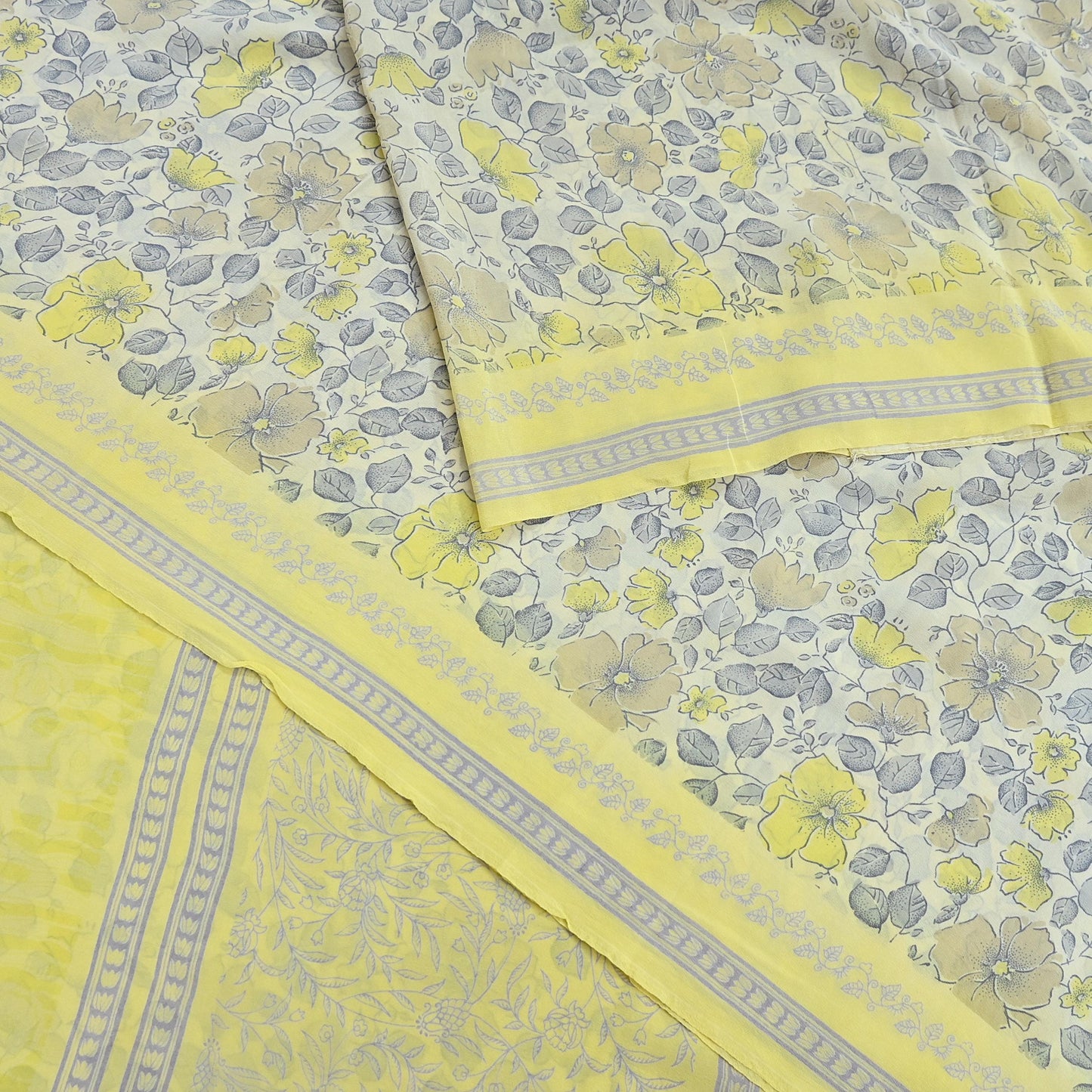 Indian Vintage Sari Pure Crepe Silk Printed Saree 5yard Sewing Quilting Floral Soft Craft Fabric Wrap