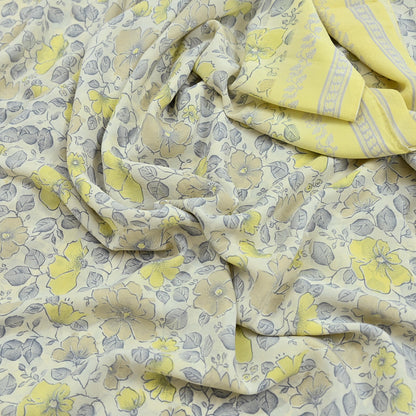 Indian Vintage Sari Pure Crepe Silk Printed Saree 5yard Sewing Quilting Floral Soft Craft Fabric Wrap