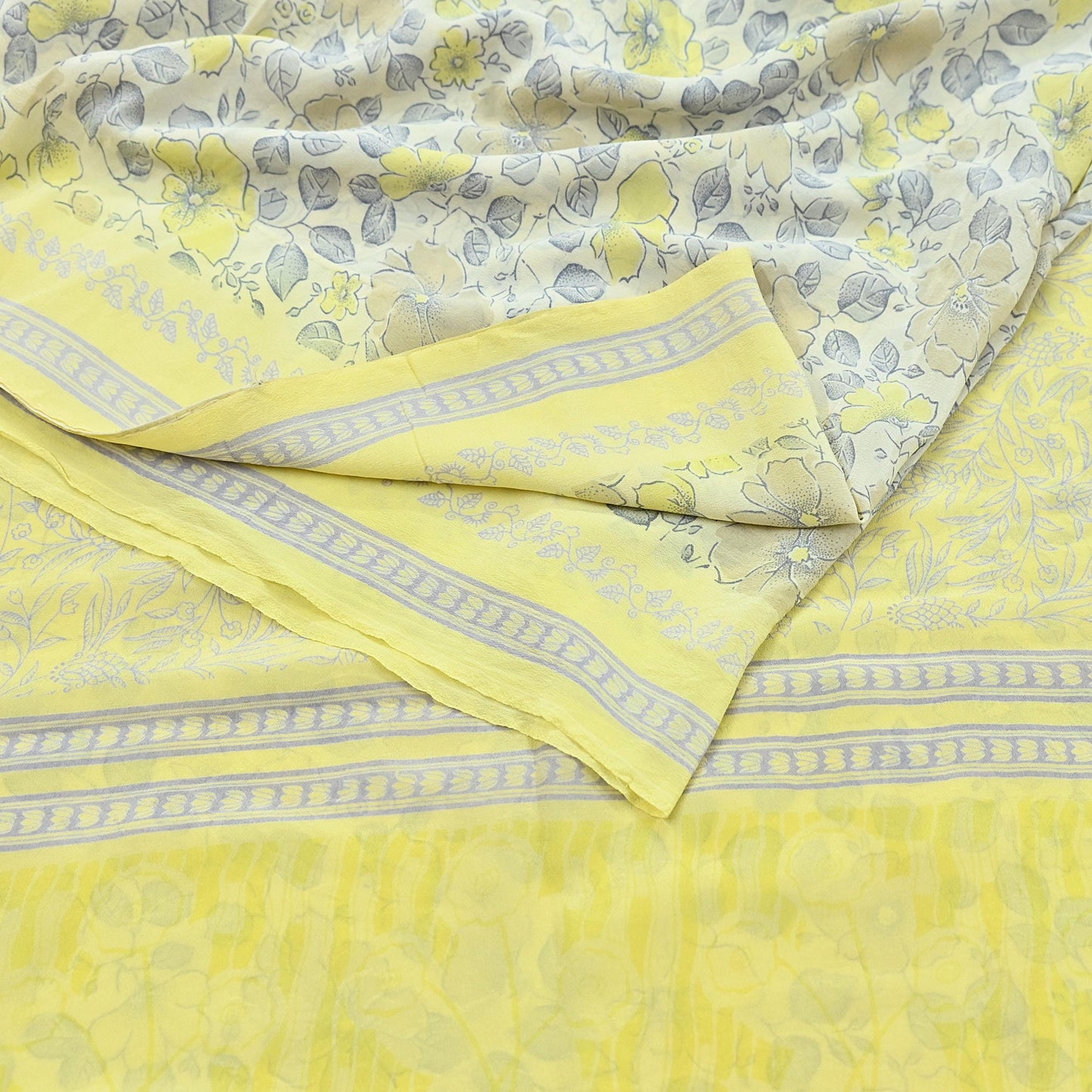 Indian Vintage Sari Pure Crepe Silk Printed Saree 5yard Sewing Quilting Floral Soft Craft Fabric Wrap