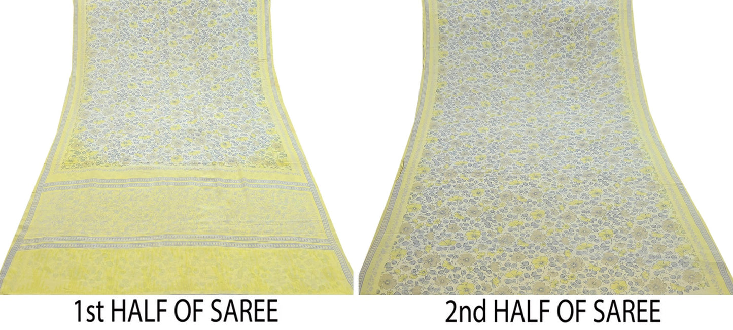 Indian Vintage Sari Pure Crepe Silk Printed Saree 5yard Sewing Quilting Floral Soft Craft Fabric Wrap