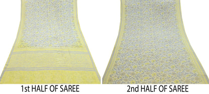 Indian Vintage Sari Pure Crepe Silk Printed Saree 5yard Sewing Quilting Floral Soft Craft Fabric Wrap
