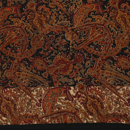 Indian Vintage Beige & Black Pure Crepe Silk Saree Floral Block Print 6 Yards Soft Sewing Fabric for Dressmaking, Quilting, Crafting