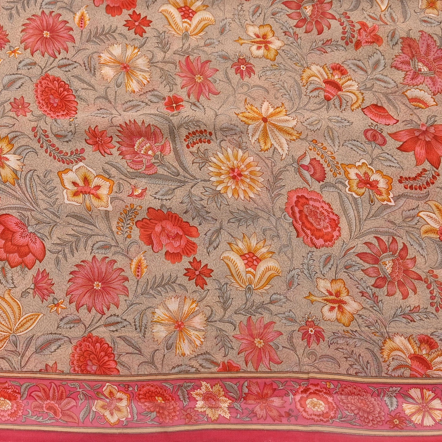 Indian Vintage Sari Brown & Pink Pure Georgette Silk Printed Saree Craft Fabric Sewing 5Yd Soft Light Dress Making Crafting Quilting Upcycle