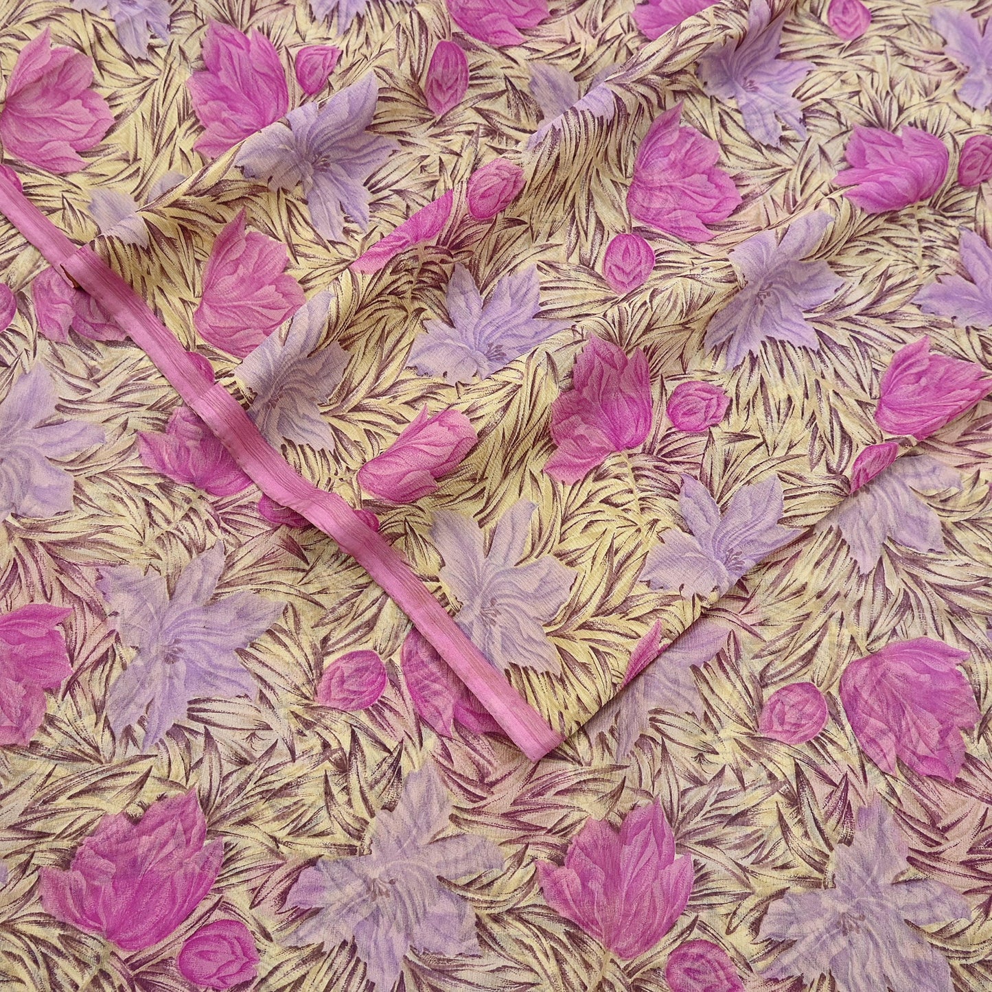 Indian Vintage Sari Pure Chiffon Silk Printed Sarees 5Yd Craft Fabric Sewing Soft Light Sari Dress Making Quilting For Crating