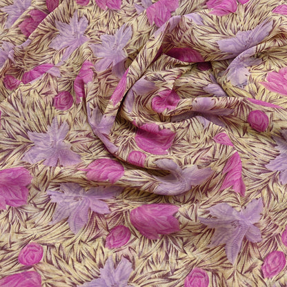 Indian Vintage Sari Pure Chiffon Silk Printed Sarees 5Yd Craft Fabric Sewing Soft Light Sari Dress Making Quilting For Crating