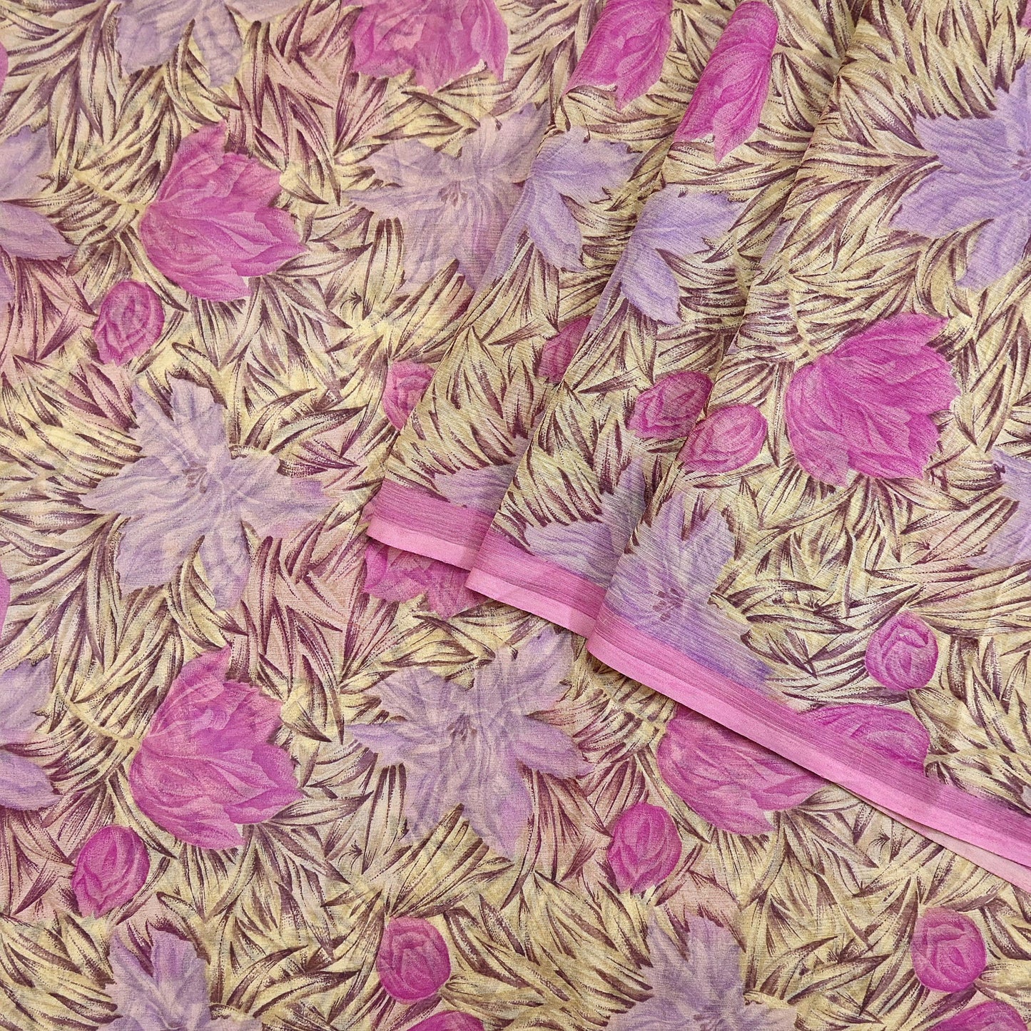 Indian Vintage Sari Pure Chiffon Silk Printed Sarees 5Yd Craft Fabric Sewing Soft Light Sari Dress Making Quilting For Crating