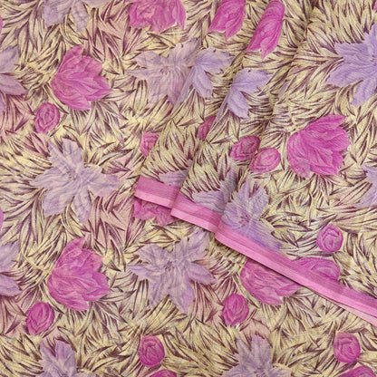 Indian Vintage Sari Pure Chiffon Silk Printed Sarees 5Yd Craft Fabric Sewing Soft Light Sari Dress Making Quilting For Crating