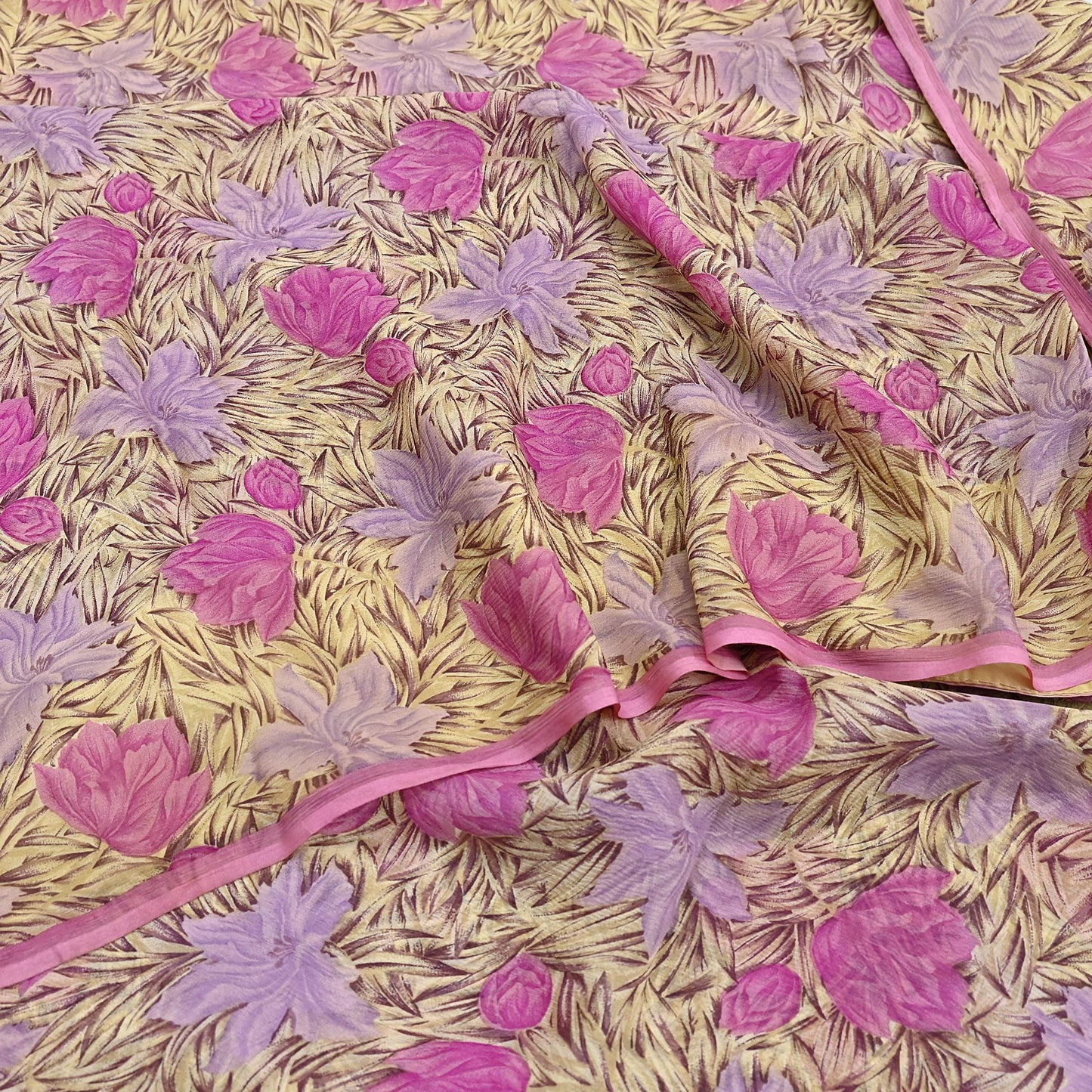 Indian Vintage Sari Pure Chiffon Silk Printed Sarees 5Yd Craft Fabric Sewing Soft Light Sari Dress Making Quilting For Crating