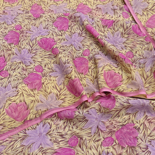 Indian Vintage Sari Pure Chiffon Silk Printed Sarees 5Yd Craft Fabric Sewing Soft Light Sari Dress Making Quilting For Crating