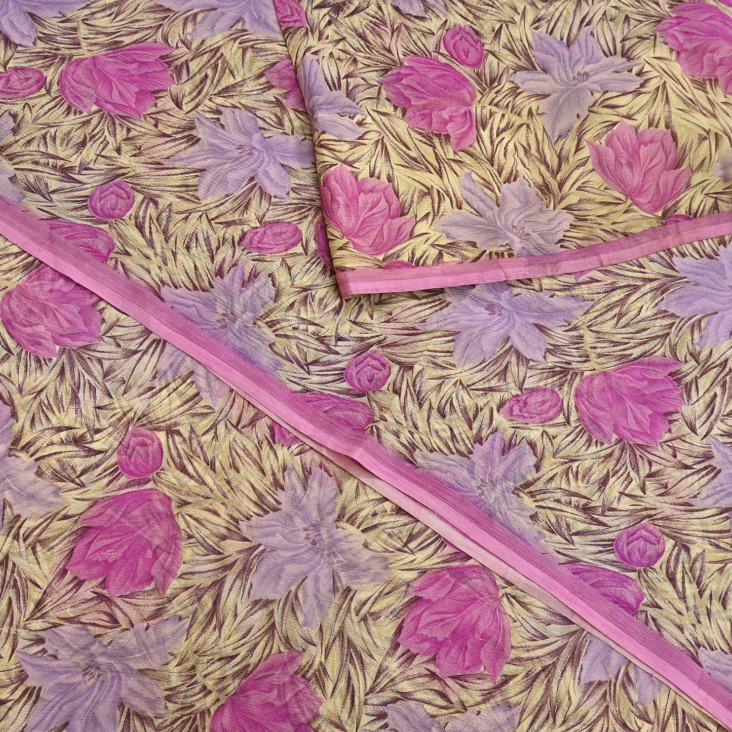 Indian Vintage Sari Pure Chiffon Silk Printed Sarees 5Yd Craft Fabric Sewing Soft Light Sari Dress Making Quilting For Crating