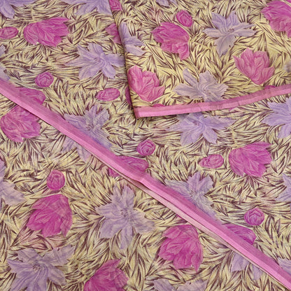 Indian Vintage Sari Pure Chiffon Silk Printed Sarees 5Yd Craft Fabric Sewing Soft Light Sari Dress Making Quilting For Crating