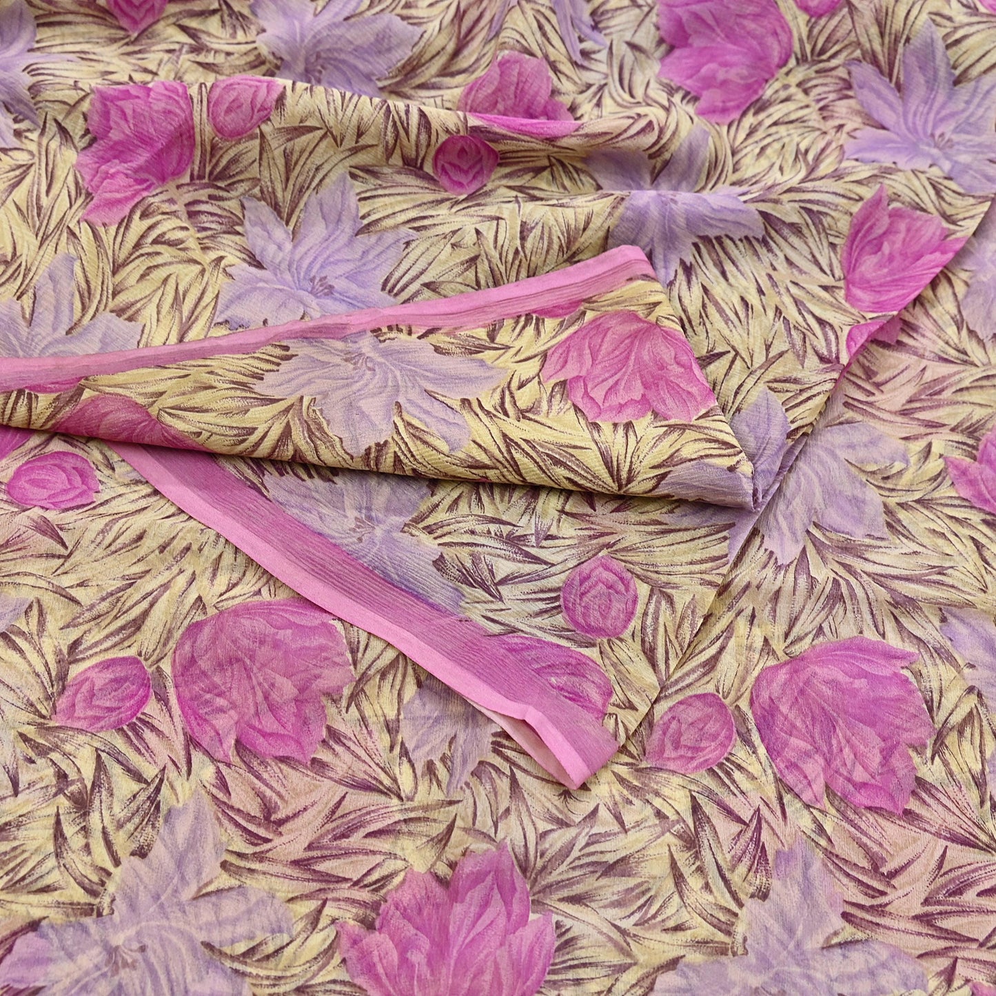 Indian Vintage Sari Pure Chiffon Silk Printed Sarees 5Yd Craft Fabric Sewing Soft Light Sari Dress Making Quilting For Crating
