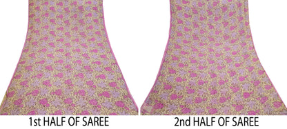 Indian Vintage Sari Pure Chiffon Silk Printed Sarees 5Yd Craft Fabric Sewing Soft Light Sari Dress Making Quilting For Crating