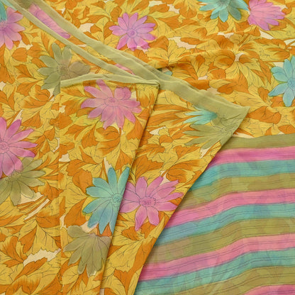 Indian Vintage Sari Pure Georgette Silk Printed Saree Craft Fabric Sewing 5Yd Soft Light Dress Making Crafting Quilting Upcycle