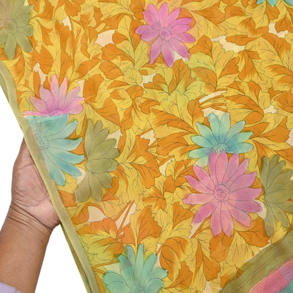 Indian Vintage Sari Pure Georgette Silk Printed Saree Craft Fabric Sewing 5Yd Soft Light Dress Making Crafting Quilting Upcycle