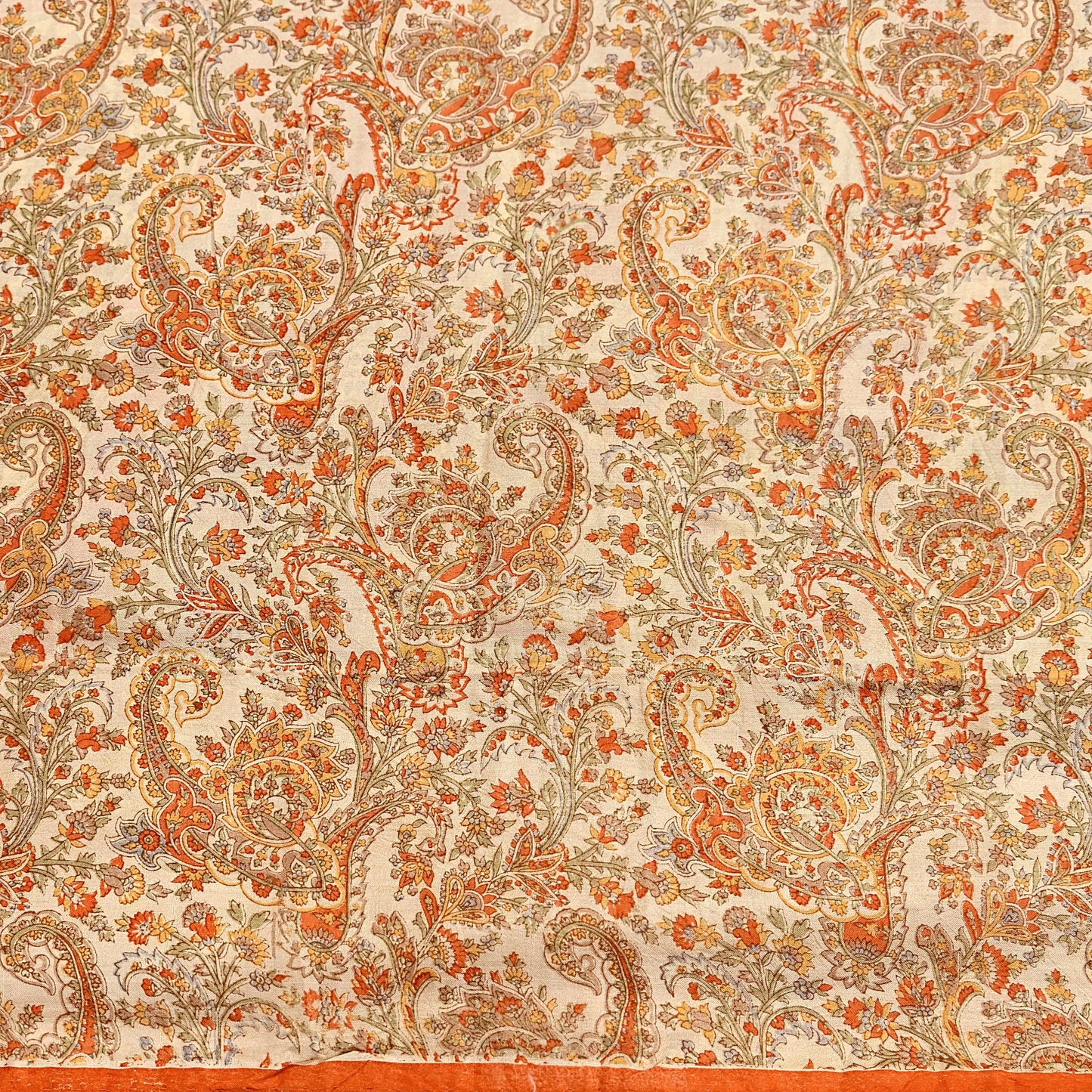 Indian Vintage Sari Beige & Orange Pure Silk Printed Saree Fabric 6yard Sewing Craft Fabric DressMaking Wrap Floral