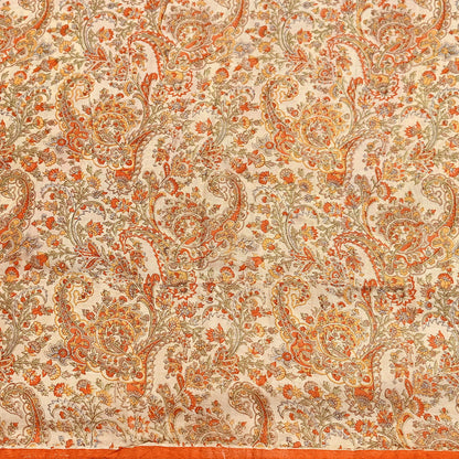 Indian Vintage Sari Beige & Orange Pure Silk Printed Saree Fabric 6yard Sewing Craft Fabric DressMaking Wrap Floral