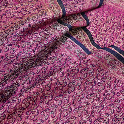 Indian Vintage Sari Purple Heavy Pure Satin Silk Woven Banarasi Tanchoi Saree 5Yd Ethnic Craft Fabric Upcycle Bridal Heavy Sarees