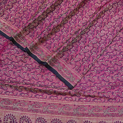 Indian Vintage Sari Purple Heavy Pure Satin Silk Woven Banarasi Tanchoi Saree 5Yd Ethnic Craft Fabric Upcycle Bridal Heavy Sarees