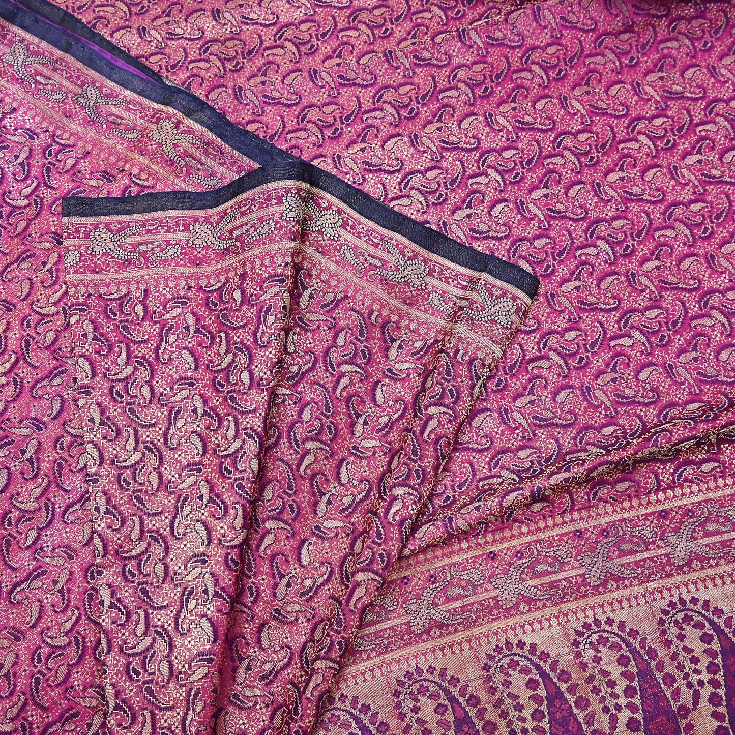 Indian Vintage Sari Purple Heavy Pure Satin Silk Woven Banarasi Tanchoi Saree 5Yd Ethnic Craft Fabric Upcycle Bridal Heavy Sarees