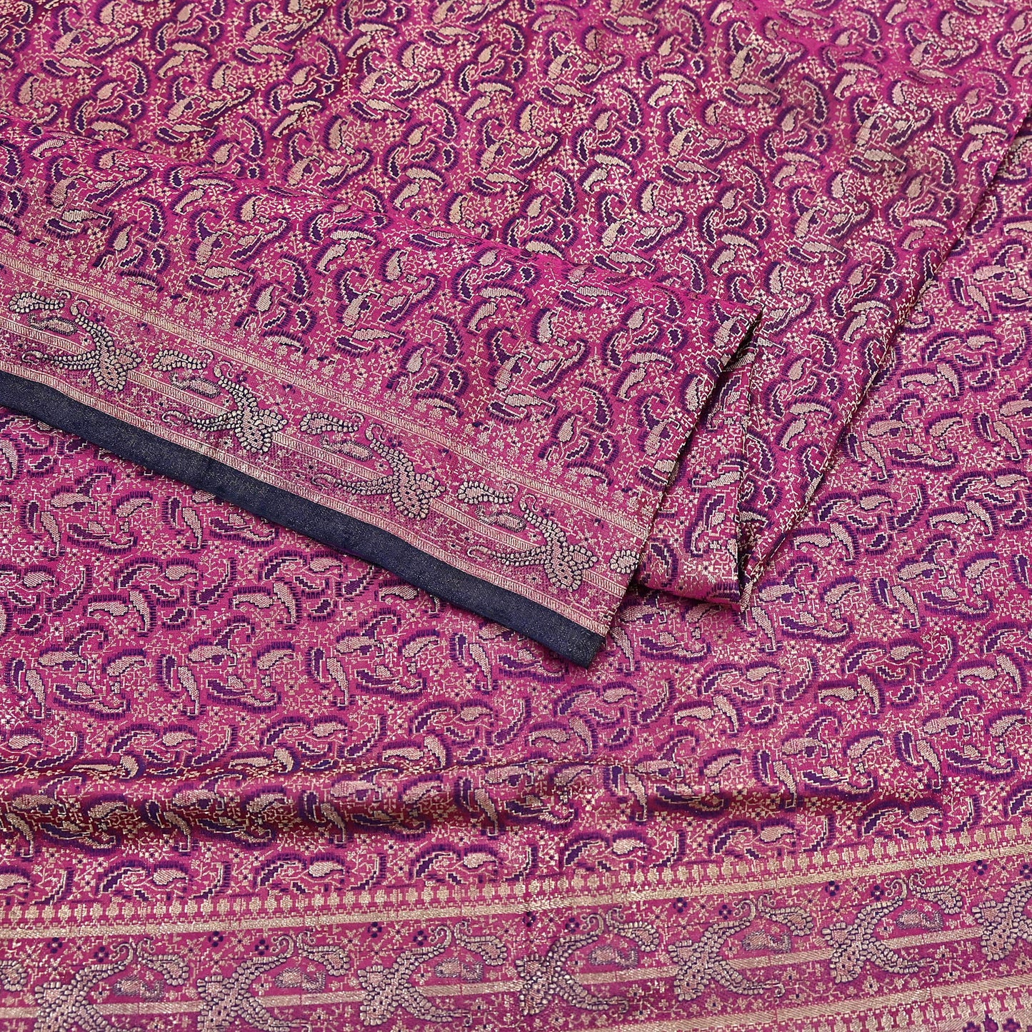 Indian Vintage Sari Purple Heavy Pure Satin Silk Woven Banarasi Tanchoi Saree 5Yd Ethnic Craft Fabric Upcycle Bridal Heavy Sarees