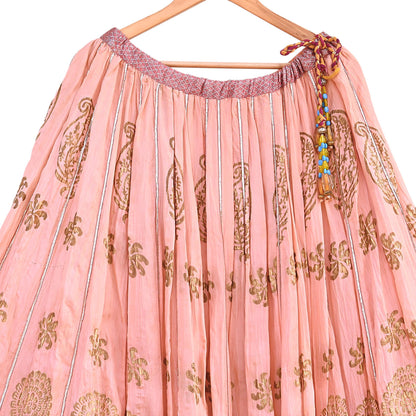 Indian Pre-owned Blue & Peach Pure Silk Net/Mesh Hand Embroidered Lehenga 3pcs Set Bridal Party Wear With Blouse/Dupatta Bollywood Lehenga