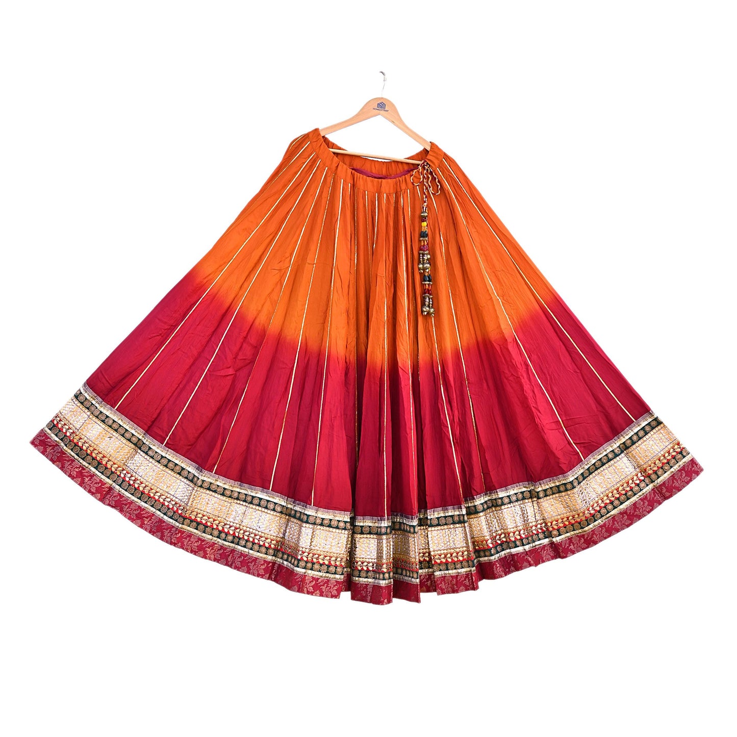 Indian Pre-owned Maroon & Orange Pure Silk Net Hand Embroidered Lehenga 3pcs Set Bridal Party Wear With Blouse/Dupatta Bollywood Lehenga