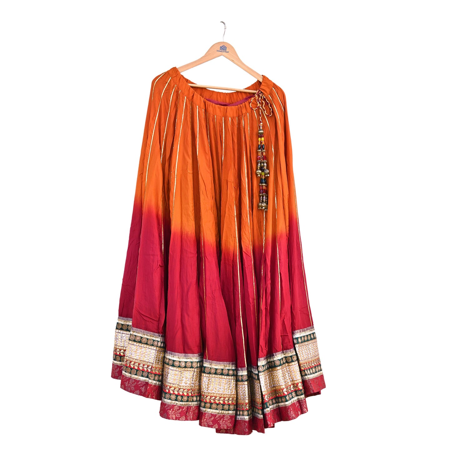 Maroon & orange Pure Silk Lehenga Skirt, Hand Embroidered Zardozi Bollywood Bridal Wear
